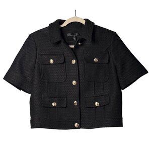 WHBM Short-Sleeve Tweed‎ Jacket Women 10 Cargo Utility Pockets Lined Casual Wear